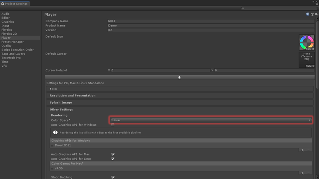 Setting: Linear colour space